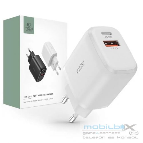 Tech-Protect C20W Hálózati Töltő adapter PD 20W / QC3.0 fehér