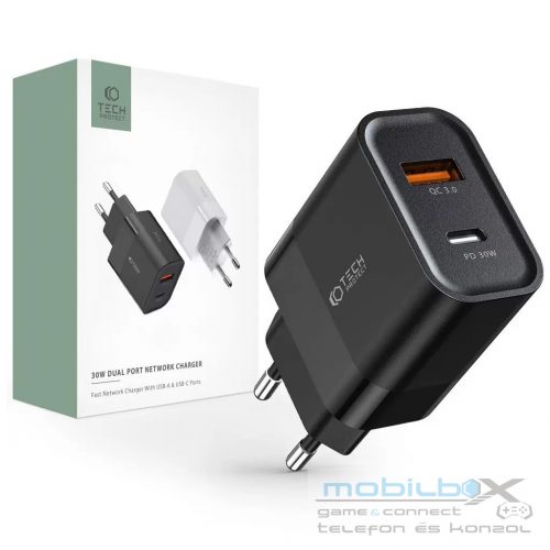 Tech-Protect C30W Hálózati Töltő adapter PD 30W / QC3.0 fekete