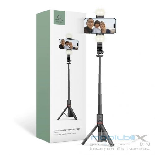 Tech-Protect L05S Vezeték nélküli Selfie bot Tripod Led világítással Fekete