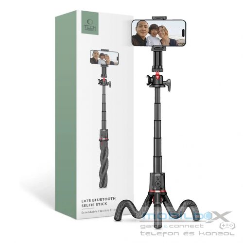 Tech-Protect L07S Vezeték nélküli Selfie bot Tripod flexibilis lábakkal Fekete